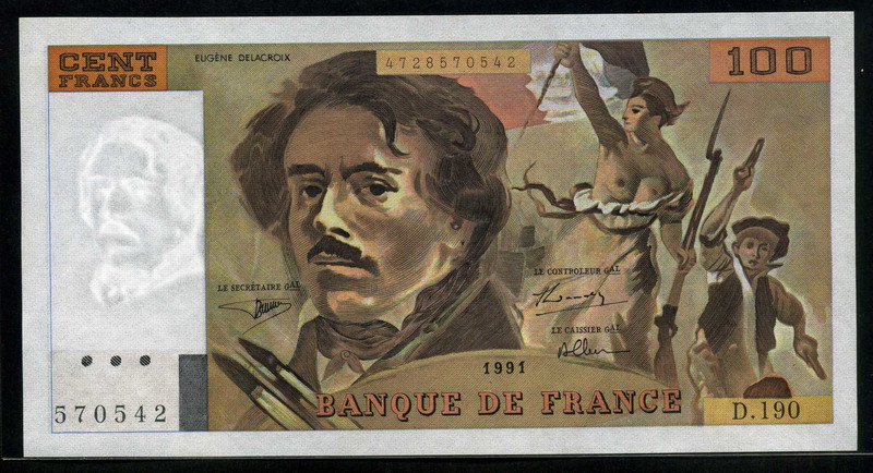 French Paper Money Francs Banknote Eugene Delacroix Liberty French Paper Money Francs Banknote Eugene Delacroix Liberty
